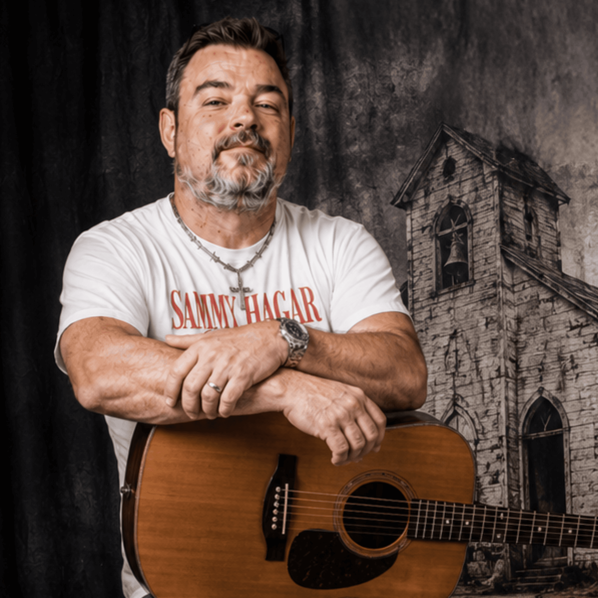Songwriter Jason Bellay with an acoustic guitar